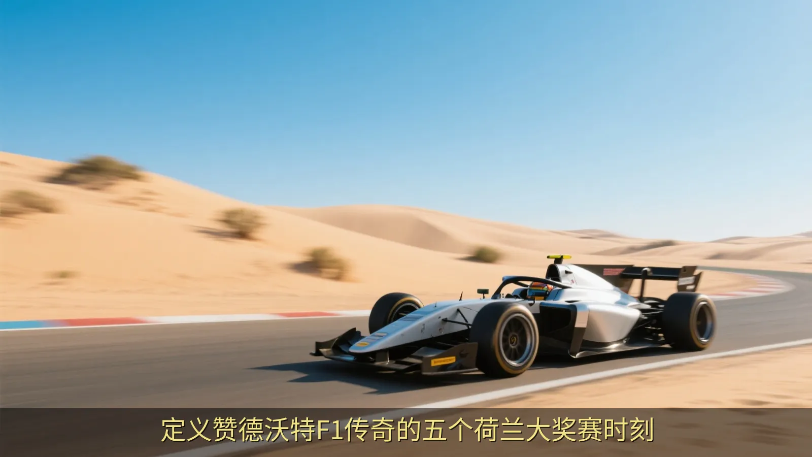 现代开放式方程式赛车在沙丘背景的赛道上冲刺